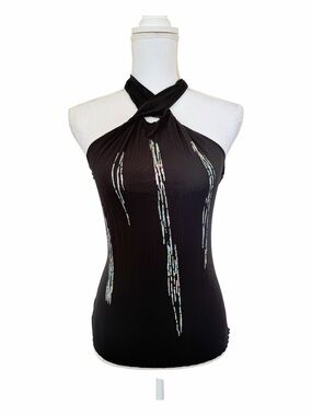 PARALLEL Black Twisted-Halter Tank Size S